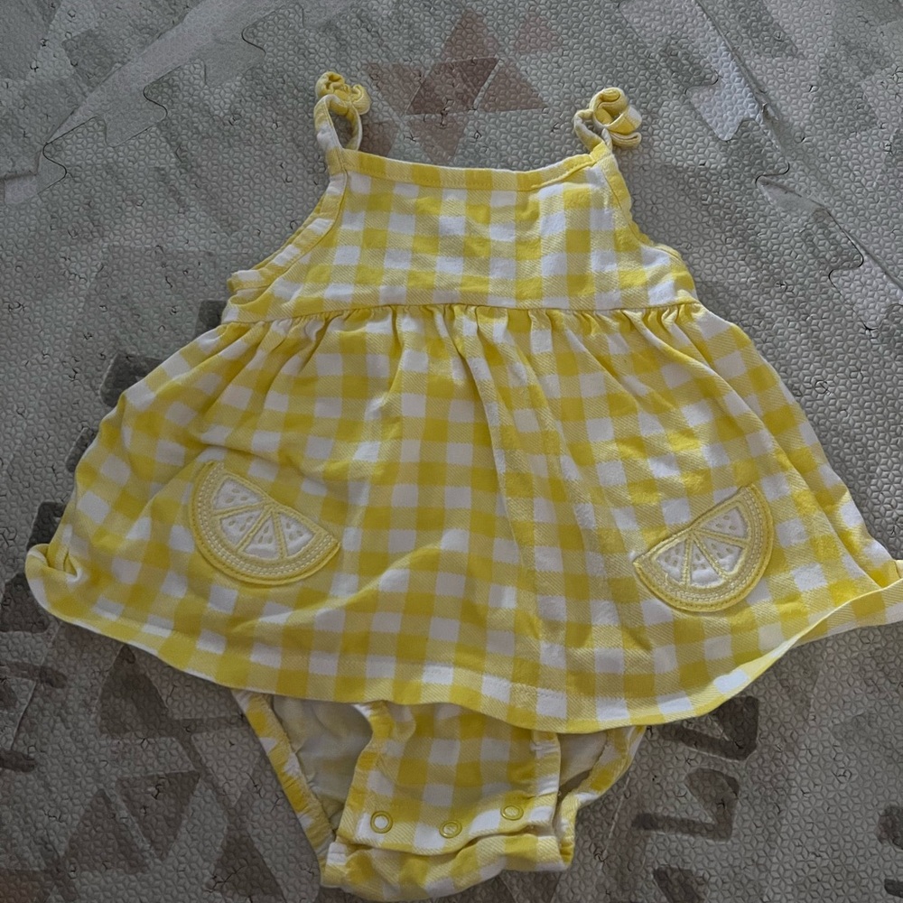 Yellow Gingham Baby Dress with Lemon Pockets